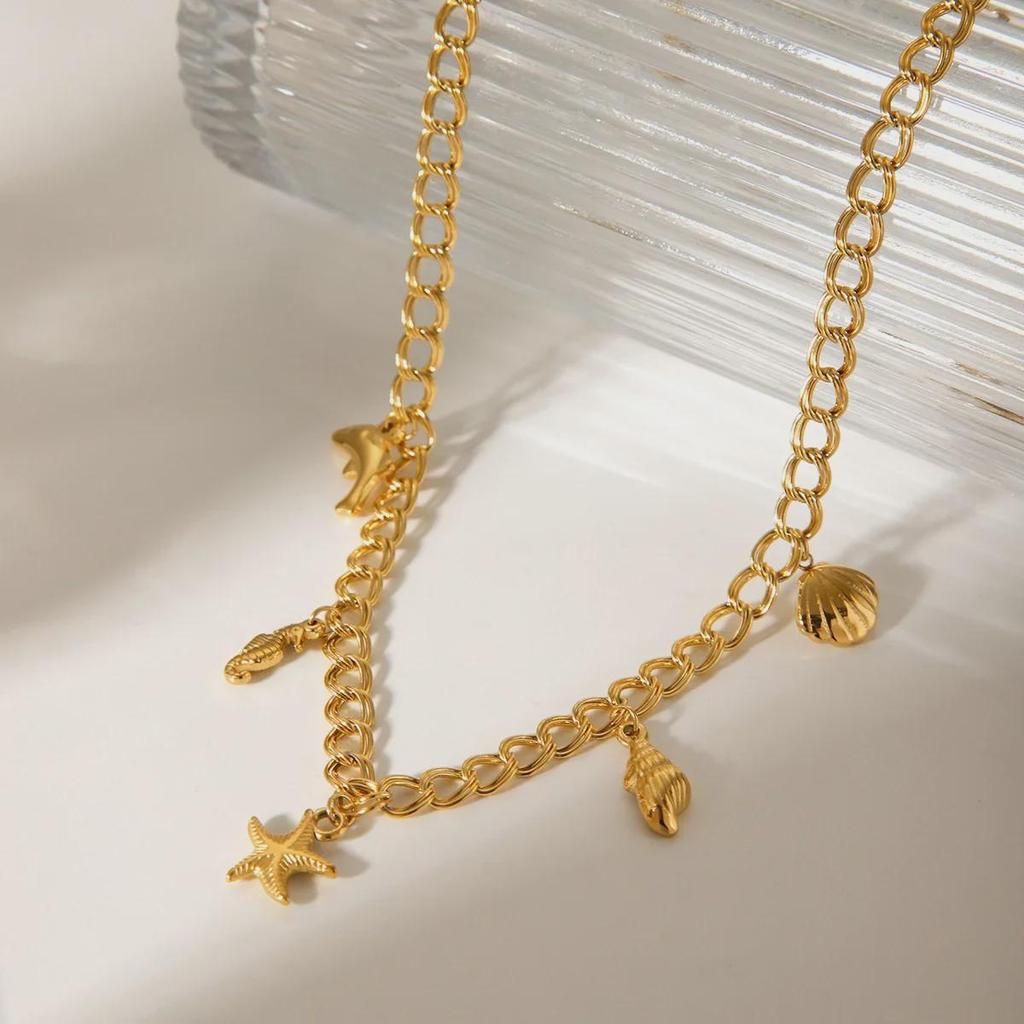 Ocean Series: Stainless Steel Starfish & Shell Pendant Necklace – Fade-Resistant Titanium Mix & Match Design