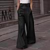 High Waist PU Leather Flare Pants with Waist-cinching & Pockets - 2025 Fashion