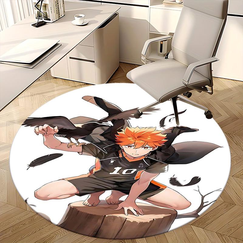 1pc Haikyuu Kuroo Tetsurou Anime Design Round Carpet - Office Chair Mat, Non-Slip Rug for Home Decor