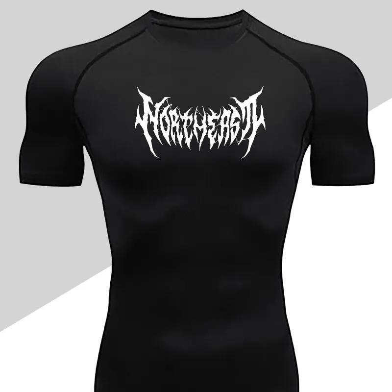 2D printed T-shirt men's summer two-piece sportswear running T-shirt elastic quick-drying sports top sports fitness shirt men's