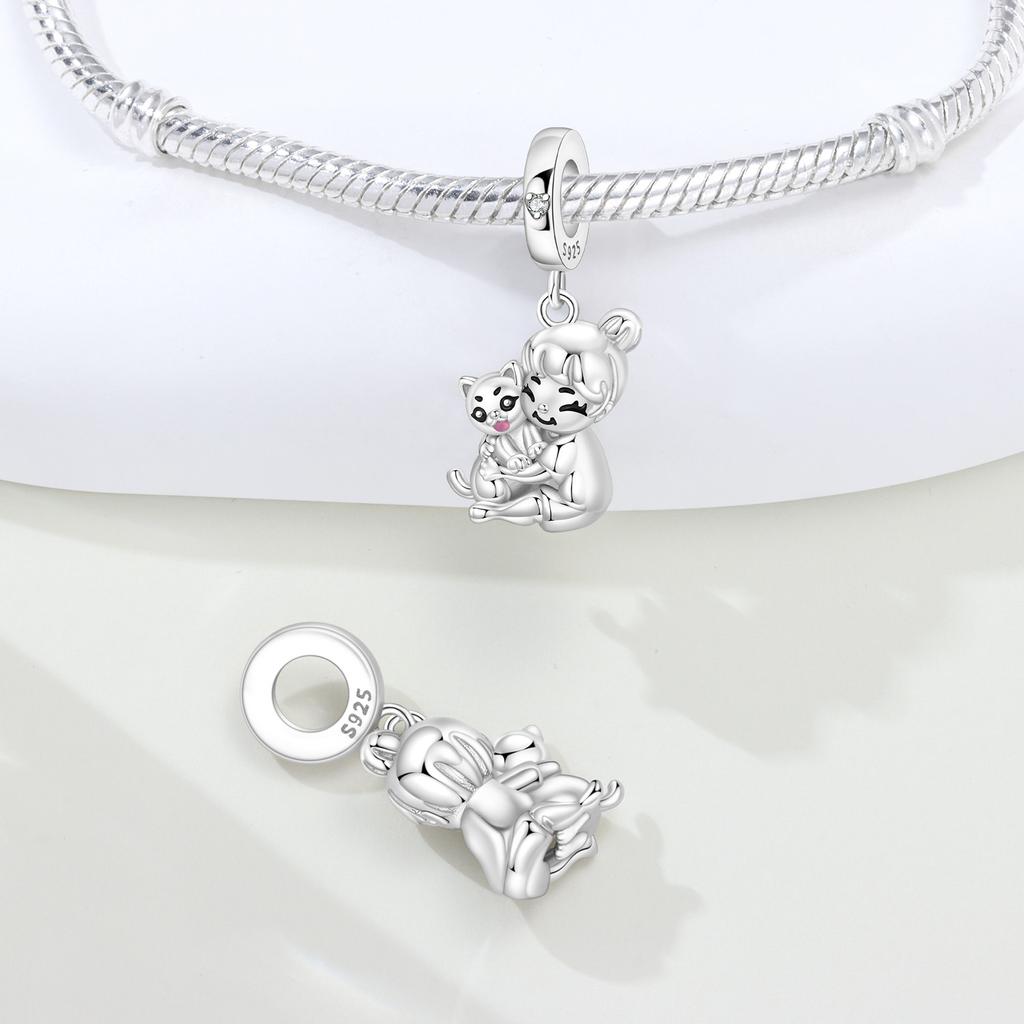 Copper Cat Hug Animal Pet Beads Original Pendants Bracelet Charm Jewelry Party Diy Trendy Gifts