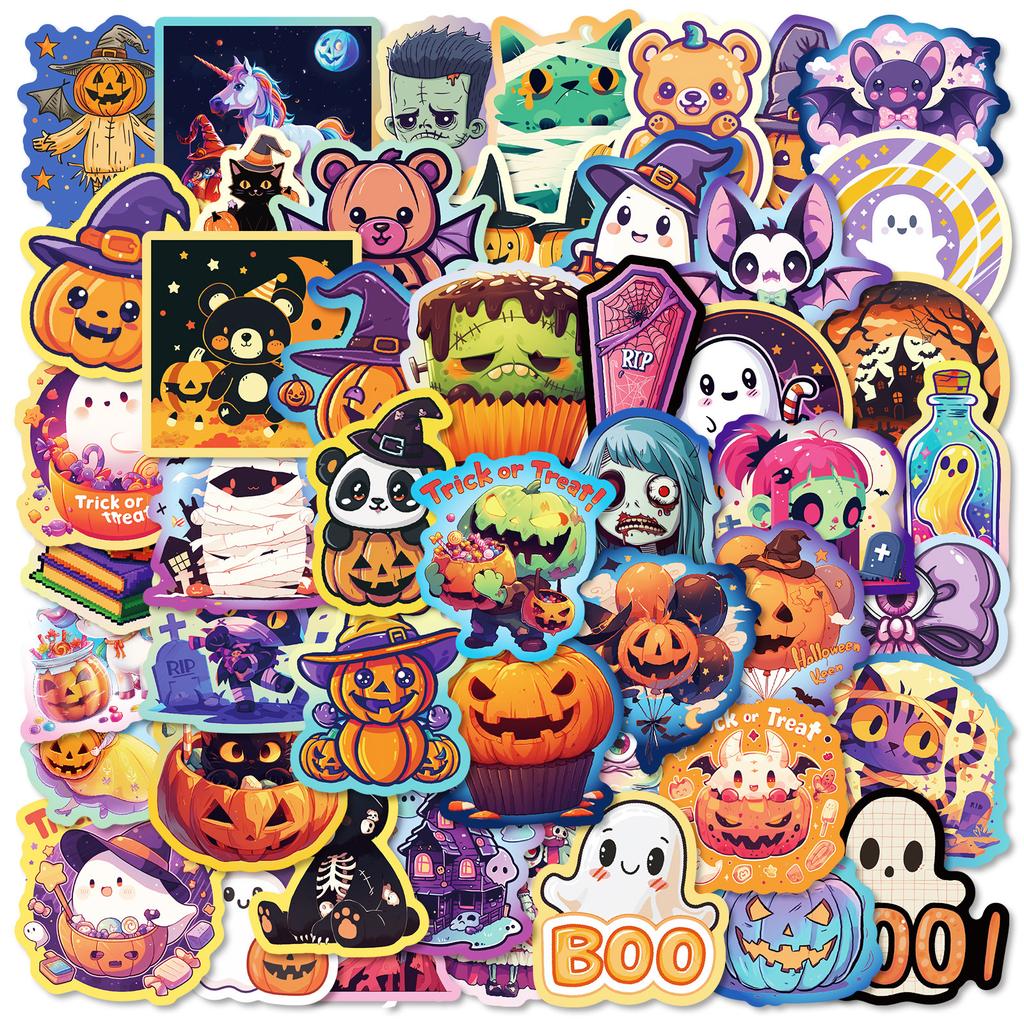 50pcs/pack Cute Halloween Graffiti Stickers DIY Decorative Stickers for Halloween Festival Atmosphere for Phone Bag Gift Kids