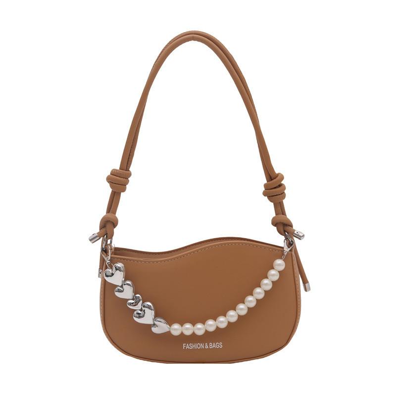 Street Style Pu Shoulder Bag With Pearl Chain For Daily Fashion
