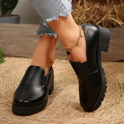 Mode 2025 Neue Slipper Damen High Heels Runde Zehenpartie Slip-on Klobige Absätze Pumps für Übergröße Vielseitige Alltags- & Büro Damenschuhe