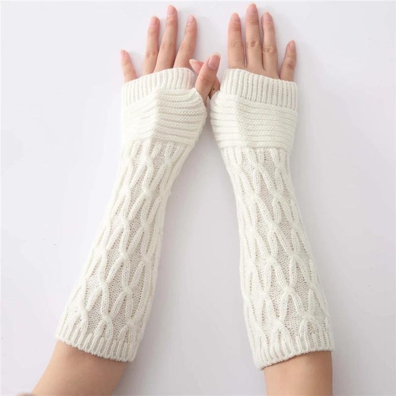 Long Fingerless Gloves Women‘s Mitten Winter Arm Warmer Knitted Sleeve Fine Casual Soft Girls Goth Clothes Punk Gothic Glove