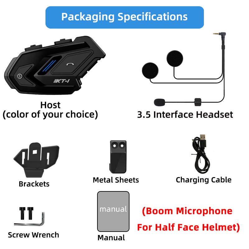 WAYXIN KT-1 Motorradhelm-Headset Bluetooth 5.0 Moto Freisprecheinrichtung Drahtloses Headset-Kommunikatorsystem Wasserdichtes Motorrad