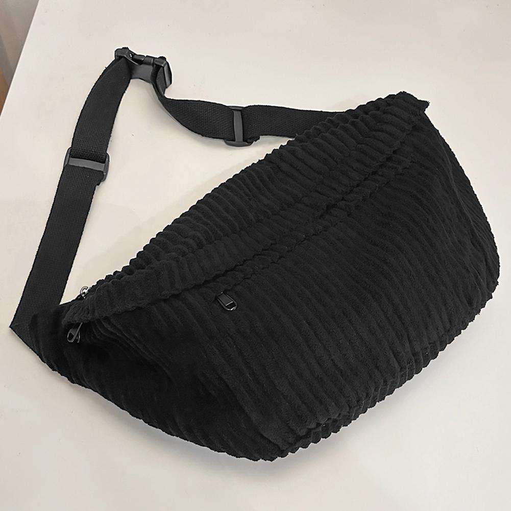 Corduroy Simple Shoulder Bag Solid Color Fashion Waist Bag Stylish Sports Bag Adjustable Wide Strap Multi-pockets Belt Bag