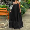 Women Fashion Casual Solid Strap Dress Pocket Loose Backless Big Swing Dress