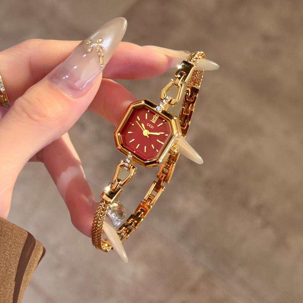 GEDI New Luxury Watches For Woman Red Dial Square Women'S Quartz Wrist Watch Elegant Gold Bracelet Fashionable Wristwatch