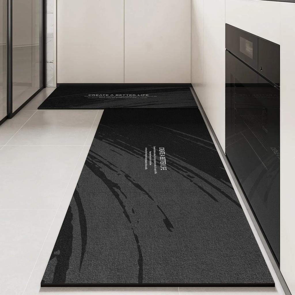 Kitchen Rug Pvc Waterproof Leather Carpet Black Long Floor Mat Non-slip Oil-proof Home Decoration Rugs Alfombras De Cocina