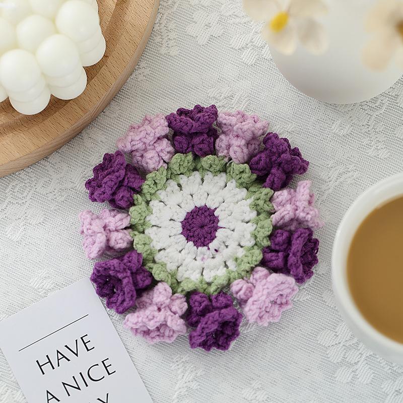 Colorful Handmade Crochet Threedimensional Petal DIY Splicing Bags Clothes Insulated Coaster Cotton Thread Cup Pad Decor Cup Mat