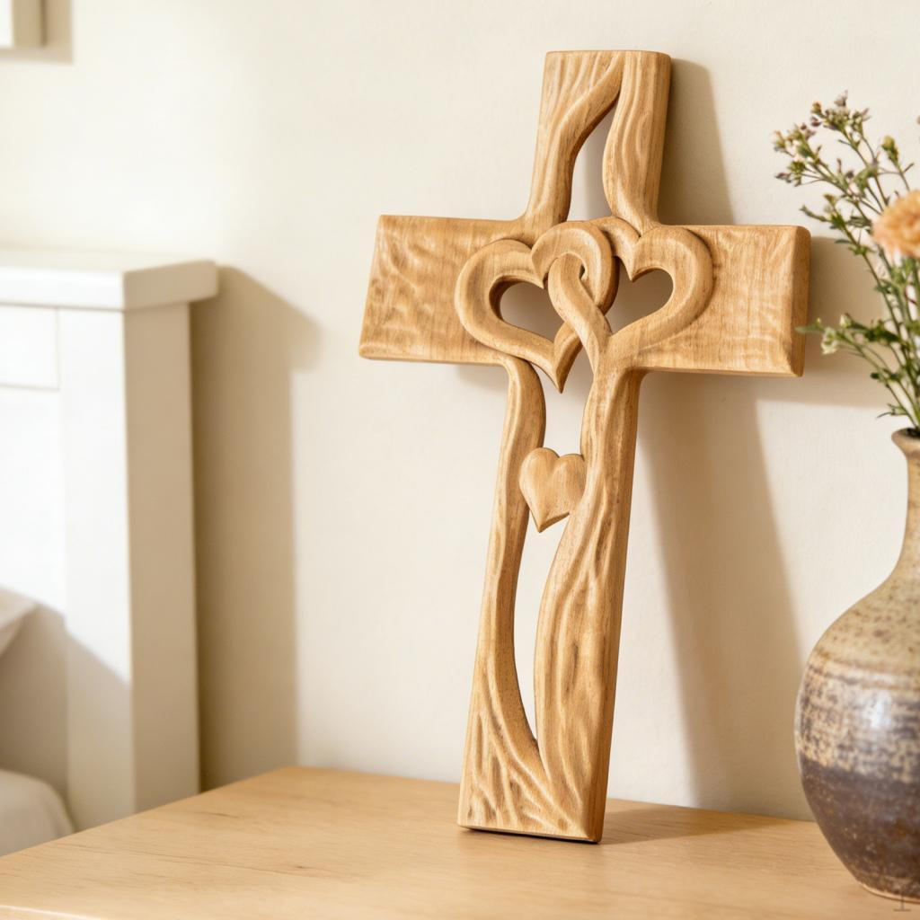 Carved Sculpture Intertwined Heart Ornaments Holy for Wall Decor Thanksgiving Valentines Day