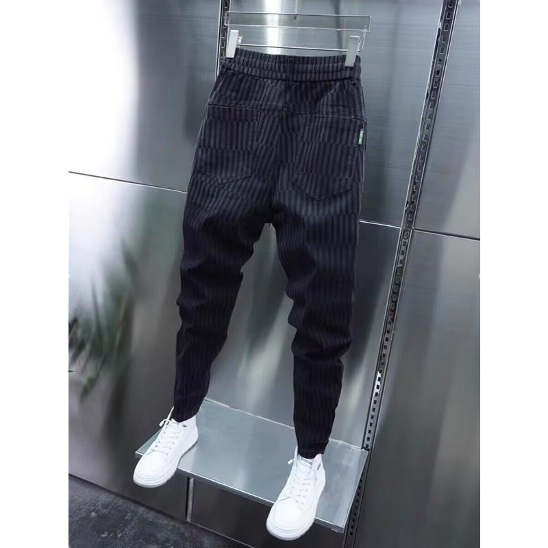 Jeans Skinny Listrado Degradê Masculino: Calças Harem Elásticas da Moda para Primavera e Outono