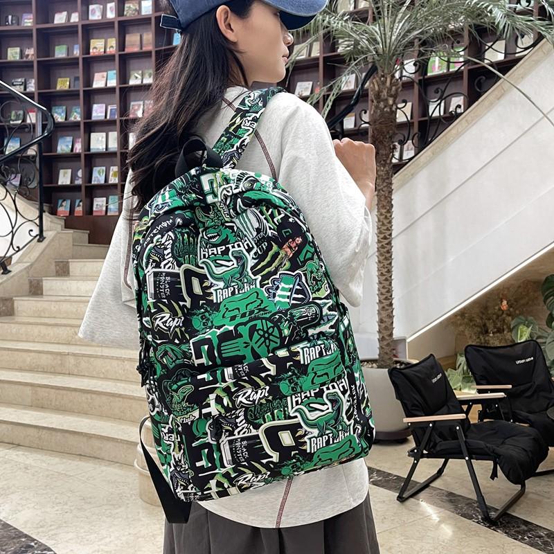 Middle School Students' Large Capacity School Bag Unisex Waterproof Backpack Graffiti Print Backpack