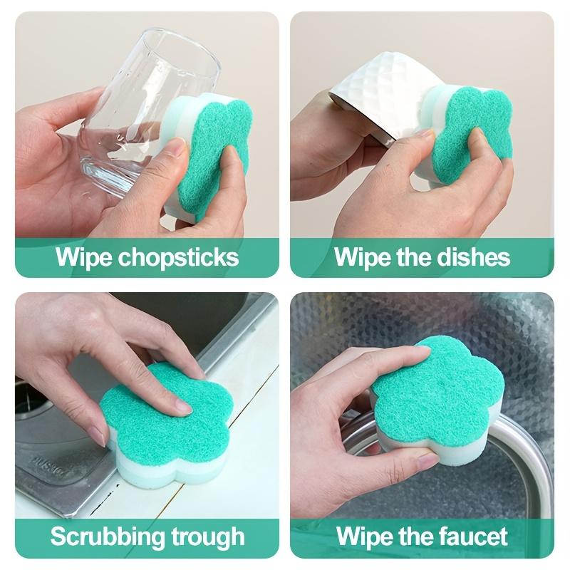 5 10pcs Blue Flower Sponge, Cleaning Sponge, Double Sided Scouring Pad, Household Cleaning, Dishwashing Sponge, High End Kitchen Sponge,