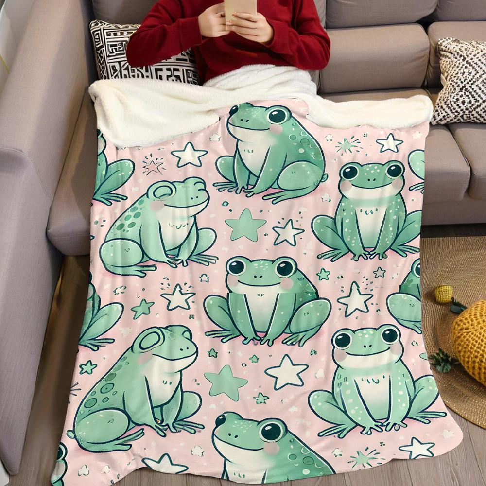 Pink Star Frog Flannel Blanket Warm Soft Halloween Christmas Couch Warm Cozy Decorative Decor Gift for All Season
