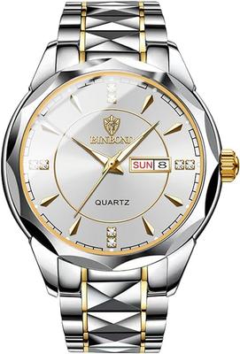 Watch Precision Steel Analog Copy Watch Men Luminous Date Day of the Week Waterproof Watch Easy To Read Dial Stainless Steel Adjustable Level Silver