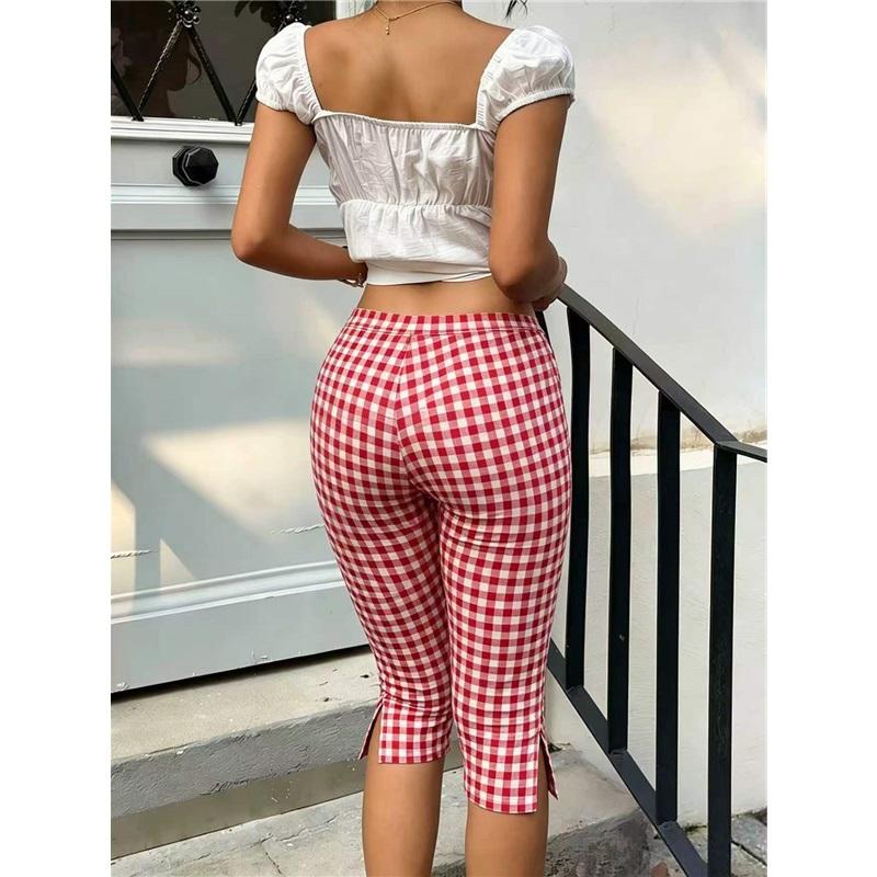 Women Street‑wear Slim Fit Seven‑Eighth Sports Pants, Side Slit Design Fitness Workout Cropped Trousers