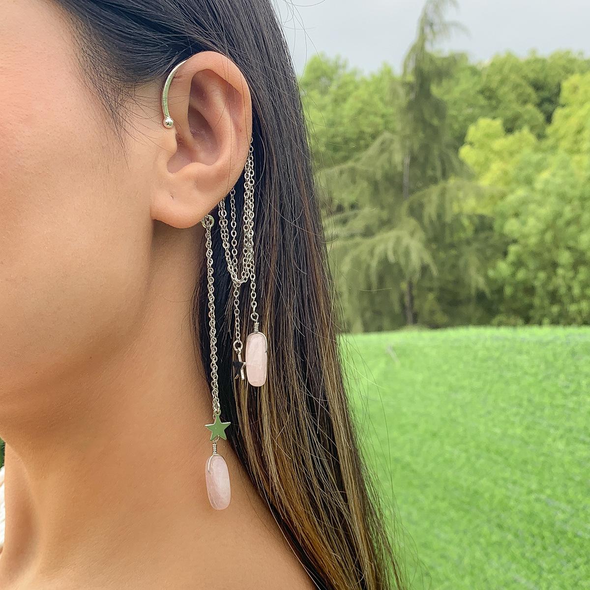 

Аксессуары, простые серьги-цепочки со звездами, креативные серьги-подвески в виде эльфийских ушей с бахромой из искусственных кристаллов для женщин