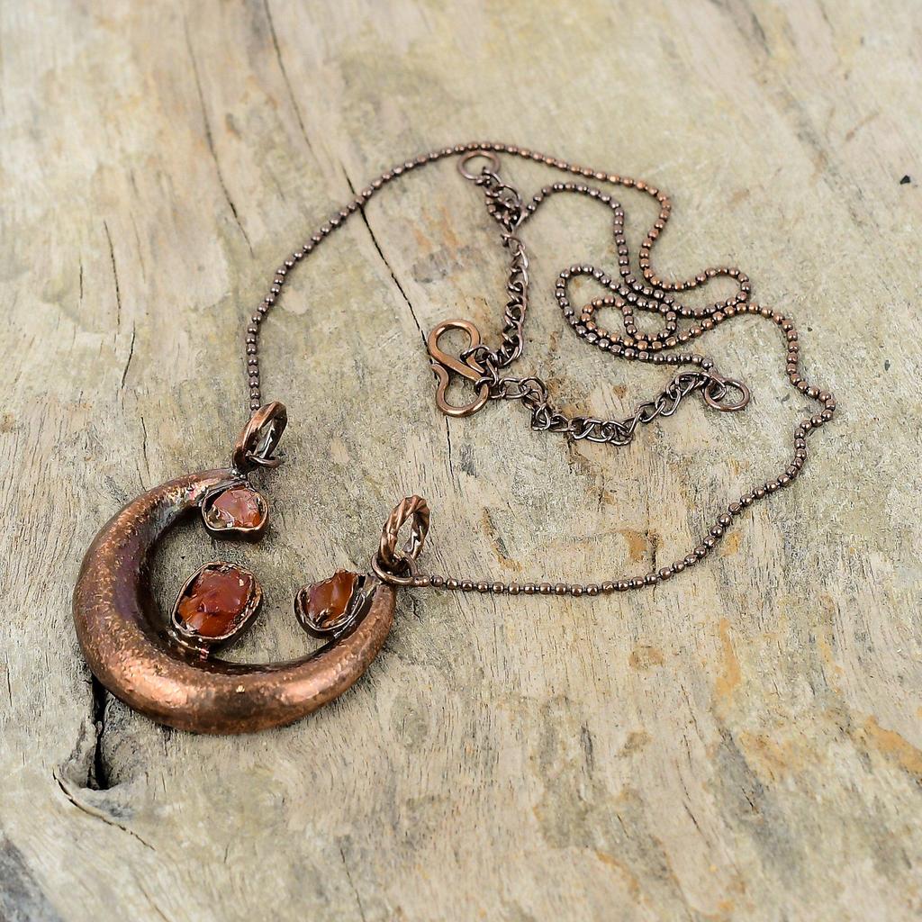 Carnelian Rough Necklace Electroformed Copper Necklace Gemstone Jewelry Adjustable Chain Necklace Handmade Necklace Electroformed Jewelry
