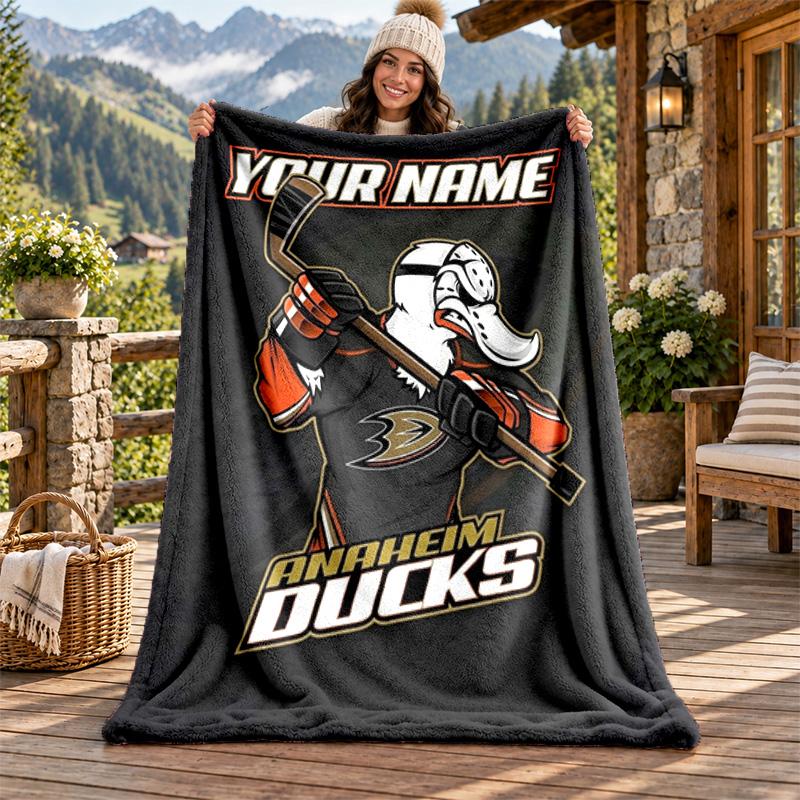 Anaheim Ducks Custom Name Flannel Blanket Personalized Soft Warm Plush Throw Blanket Customized Gift for Family Friends