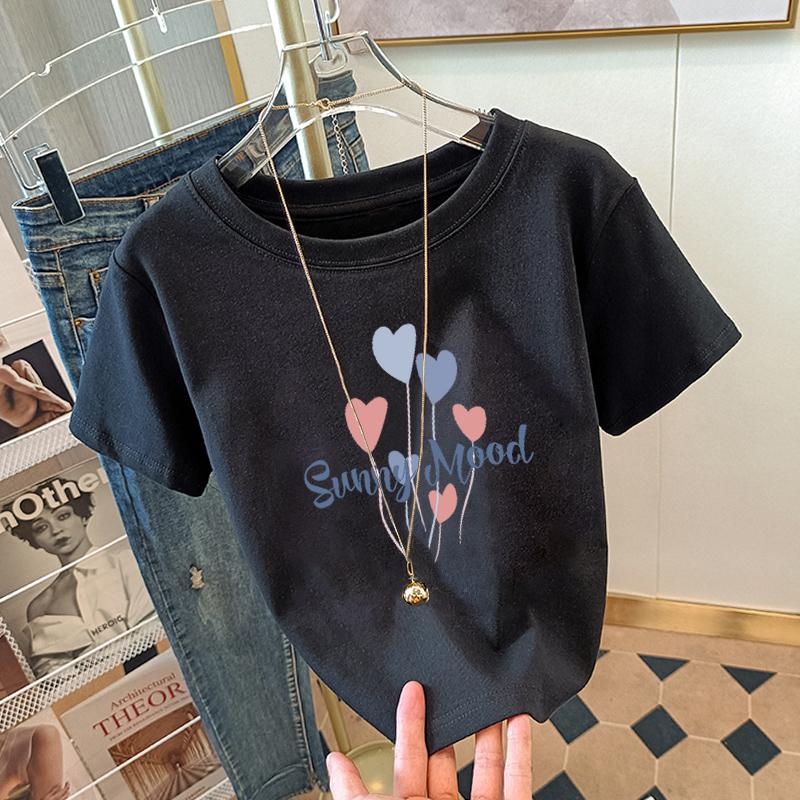 

2025 new cotton shoulder short-sleeved T-shirt women s summer loose spice girl short top shirt bottoming shirt ins 3XL