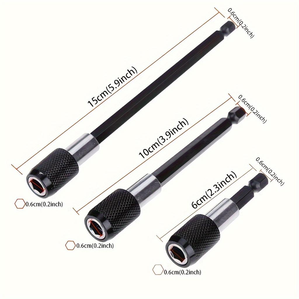 3-Piece Hexagonal Shank Bit Extension Set, 1/4 Inch Quick Release Self-Locking, Durable Metal - Ideal for Home DIY Projects