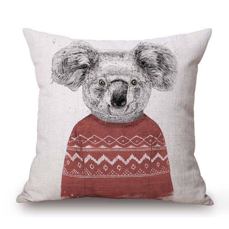 Nordic Black White Style Lovely Cute Animals Panda Tiger Lion Dog Cotton Linen Sofa Throw Pillow Case Home Decor Cushion Cover