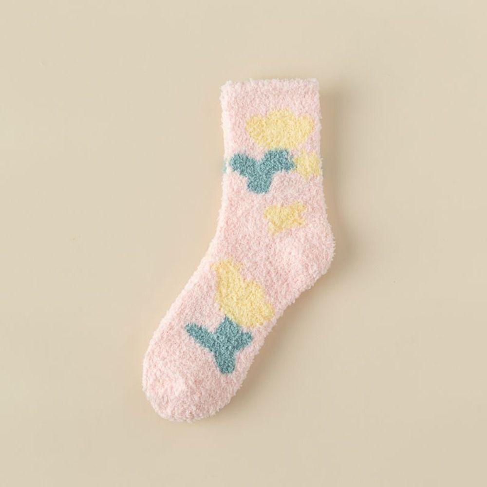 Warm Cotton Socks Winter Floor Socks Sleep Socks Coral Velvet Socks  Women