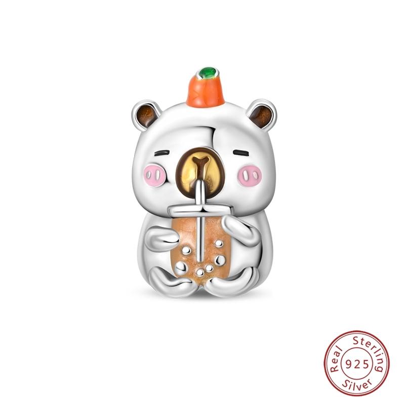 100% Copper Cat Elephant Capybara Bear Swan Easter Egg Love Charms Beads Fit 3Mm Original Bracelets Diy Jewelry