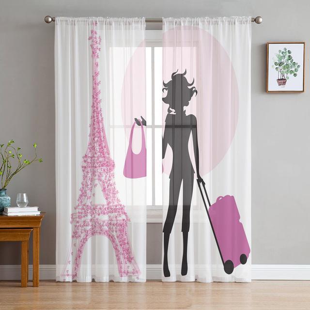 Rote High Heels Eiffelturm Schmetterling Tüll Vorhänge Für Schlafzimmer Moderne Voile Vorhänge Hause Dekoration Fenster Vorhänge