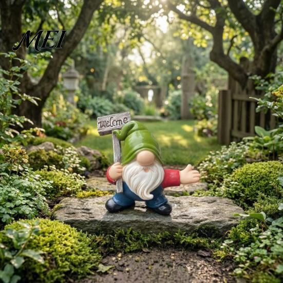 Waterproof Courtyard Statue Funny Gnome Welcome Sign Ornament, Resin Faceless Statue, Pastoral Figurine for Outdoor Garden Porch Patio Yard