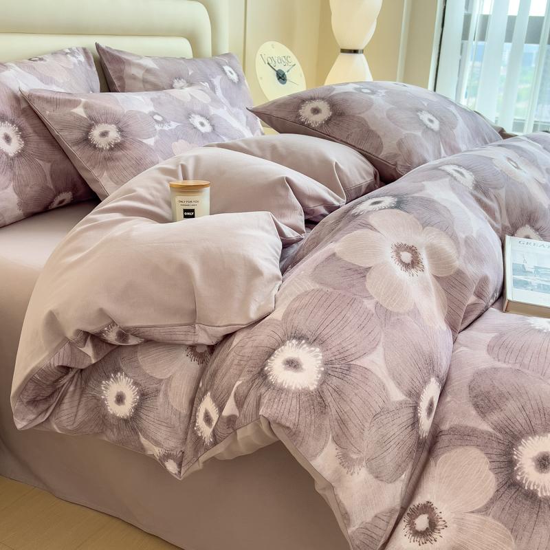 Sleep Grid Digital Printed Cotton Thickened Woolen Four Piece Set