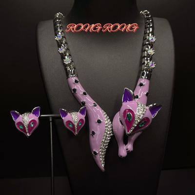 Qingdao Medieval Foreign Trade Vintage Fox Stud Earrings Heavy Industry Necklace European and American Exaggerated Personality Creative Jewelry Set