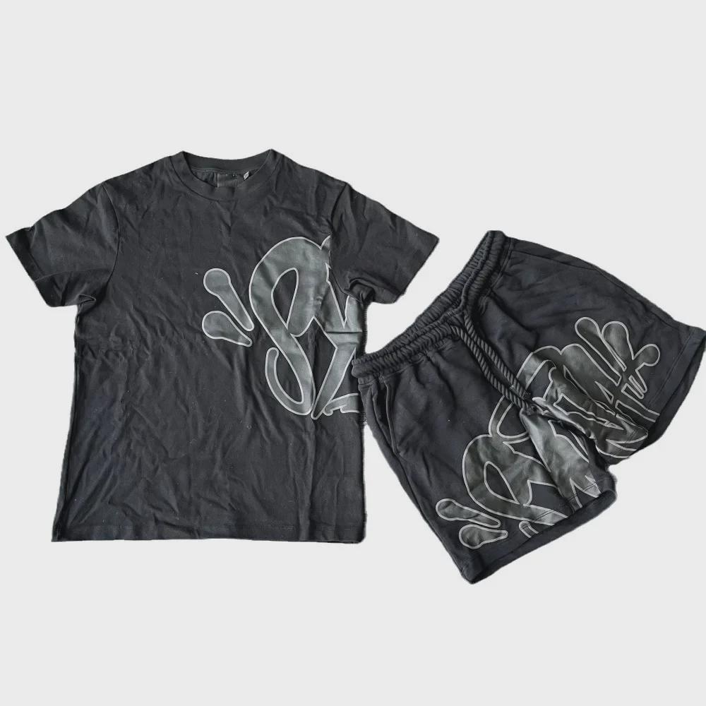 Synaword Men's Trendy American Foam Letter Print T-Shirt & Shorts Set