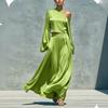 Women's Color One-Shoulder Long Sleeve Top and High-Waist Skirt Two-Piece Outfit Set