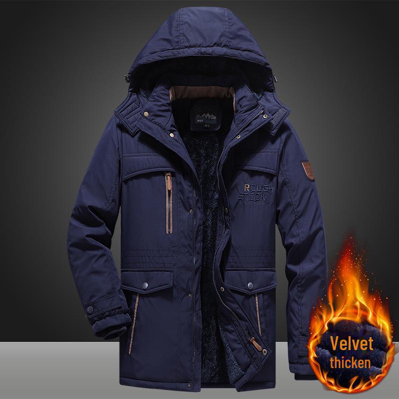 Men's Mid-Length Plus Velvet Thick Cotton Winter Jacket
