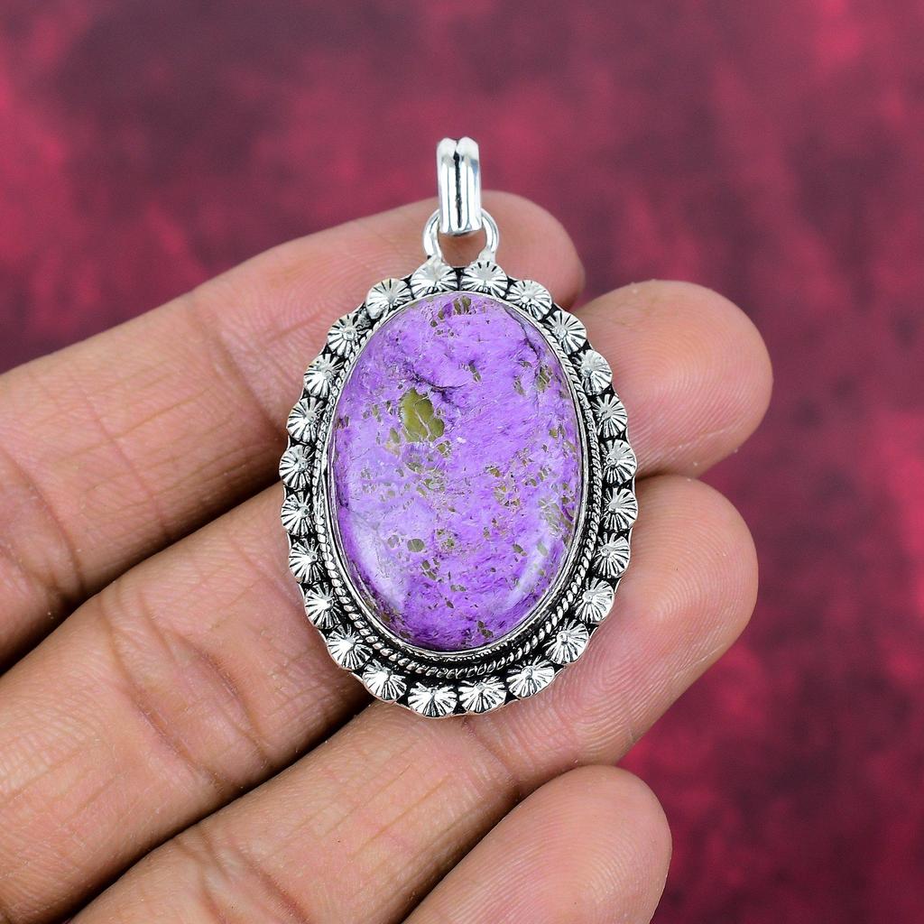 Bijou en pierre précieuse pupurite, pendentif en argent sterling 925, magnifique bijou fait main pour femme