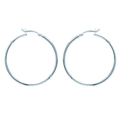 [R3635] - Silver 'Simplicity' Hoop Earrings (rhodium) - 40mm 2mm