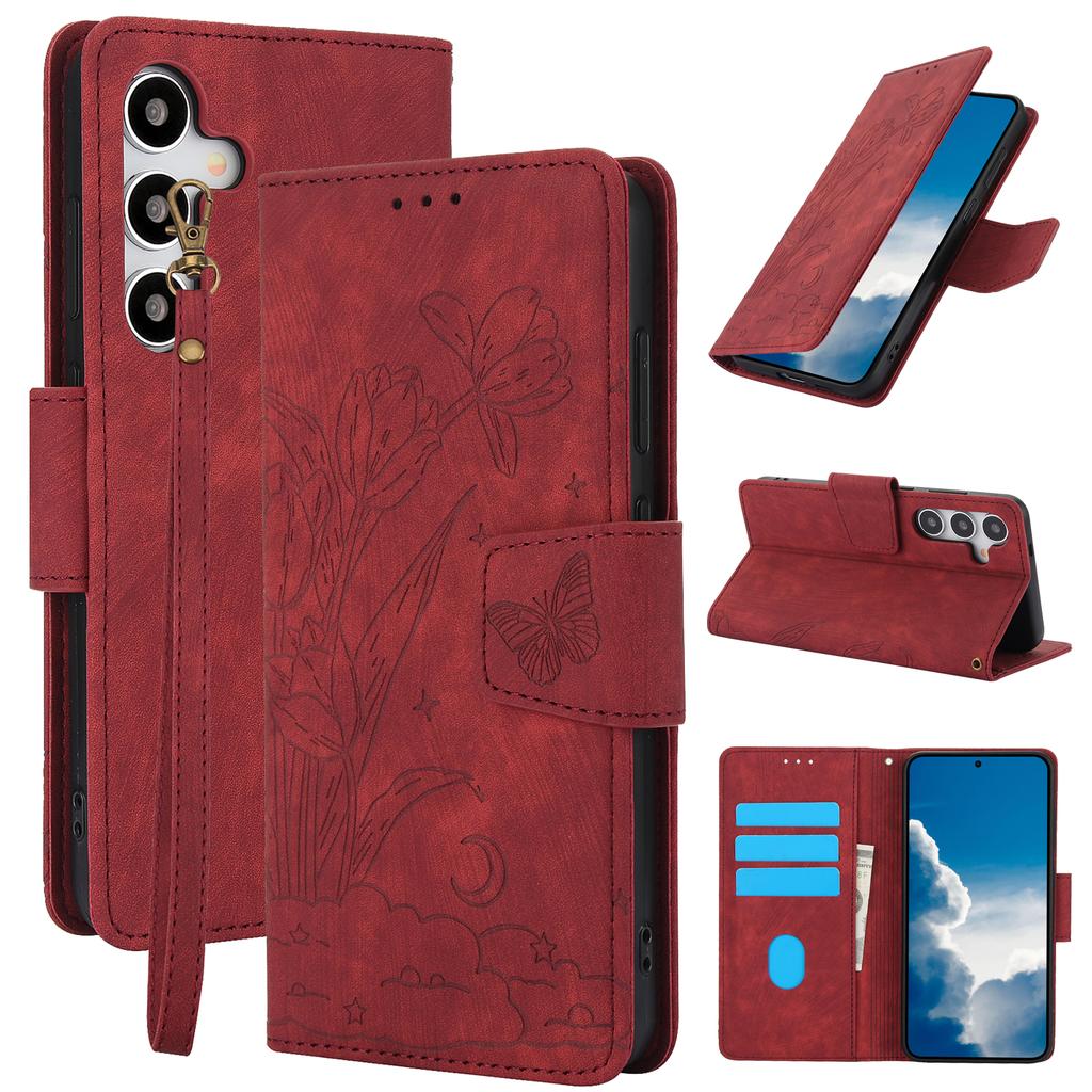 SY-001 For Samsung Galaxy S24+ Case Butterfly Flower Leather Wallet Stand Phone Cover with Wrist Strap