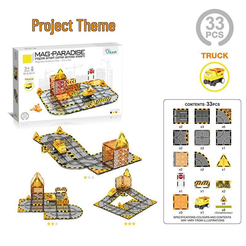 Magnetic Building Blocks & Electric Track Car City Set: Stained Glass Educational Toy for Kids