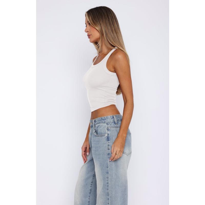 Women Sexy Y2k Slim Fit Solid Ribbed Cropped Sleeveless Tank Top