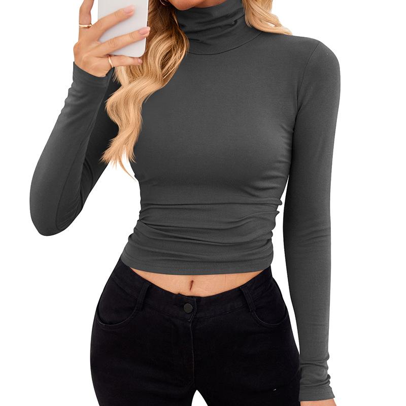 Autumn Women's Slim-fit Fashion Pure Desire Style High-neck Bottoming 2025 New High-end Tight-fitting Blouse Long-sleeved 8395