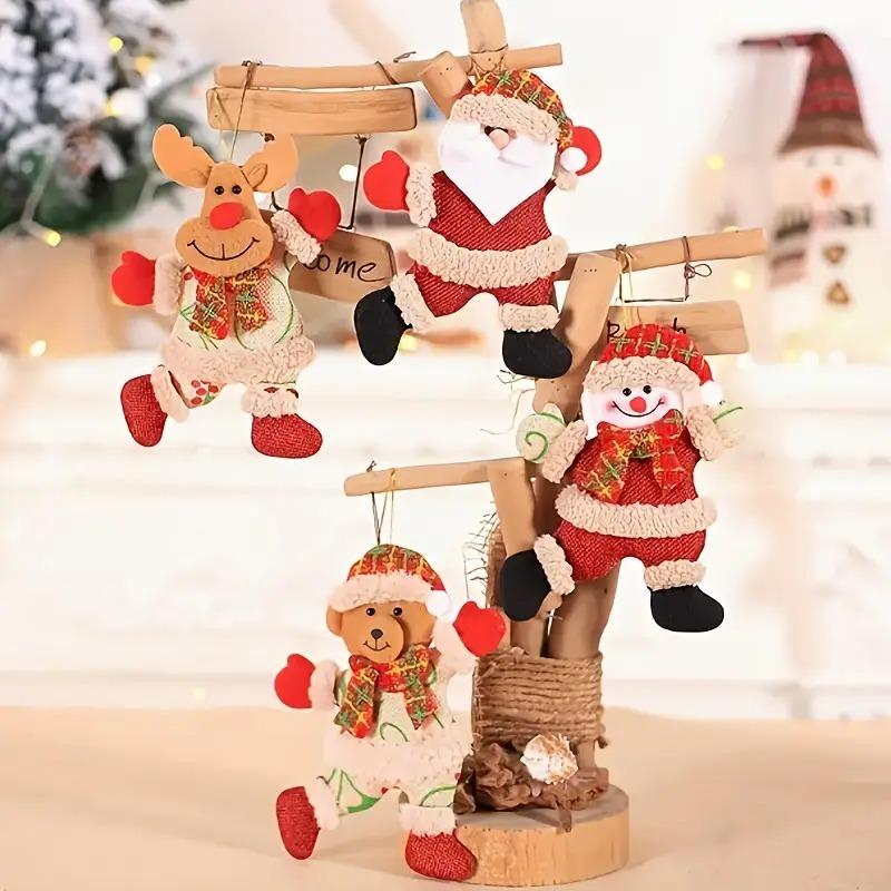 1-10PCS Christmas Tree Hanging Ornaments Fabric Doll Santa Snowman Reindeer Bear Puppet Home Holiday Party Decor Accessories
