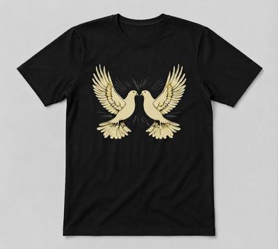 White Doves World Peace Graphic Tee Bird Lover Black T-shirt