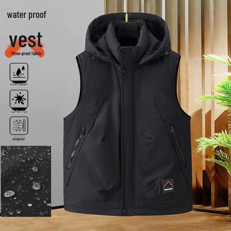 

Мужской утепленный жилет с капюшоном из хлопка и пуха - Большой размер, Теплый жилет на Осень/Зиму 2025 7XL чёрный