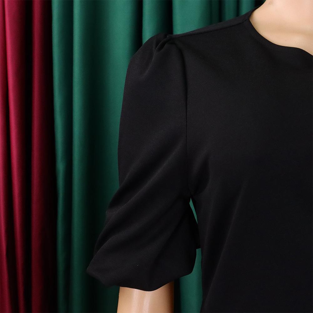 Women's Fashion Summer Spring Solid Color Print Short Sleeve O-Neck High Waist Casual Dresses