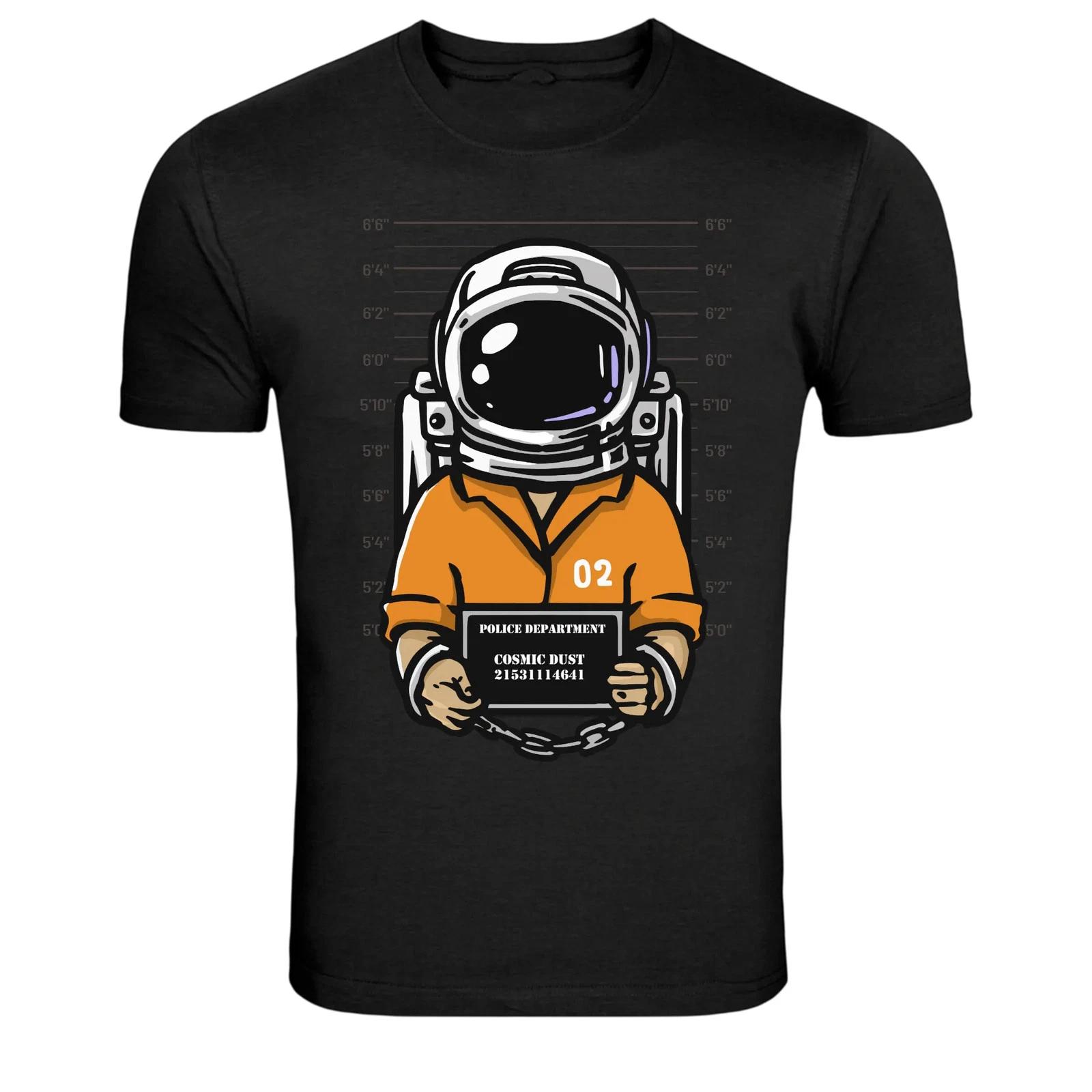 Astronaut Mugshot Cosmic Dust Space Prison Funny Graphic T-Shirt L