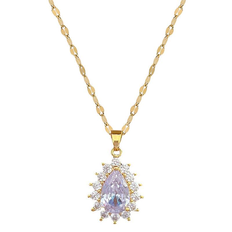 Full Diamond Water Drop Necklace Earrings Set Light Luxury Slightly Inlaid Personalized Temperament Banquet Ear Jewelry Combination