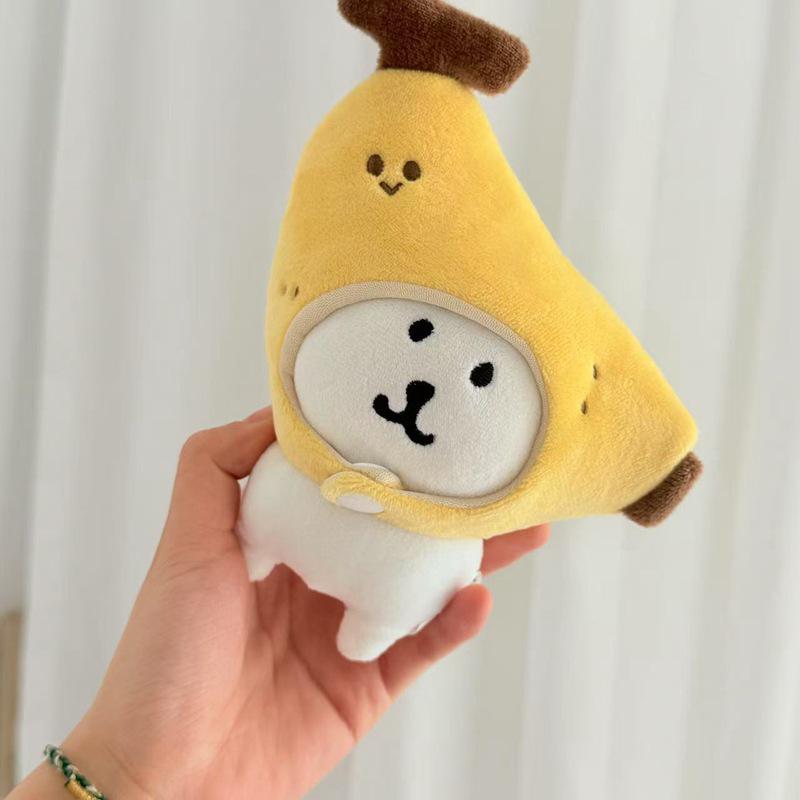 Selbstironische Bärenkopfbedeckung und Kleidung für niedliche 10cm Bananenpuppe - Plüschpuppen-Kostüm und Zubehör-Set